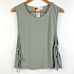 Free People Beach Cotton Sleeveless Top XL Side Tie Gray Work‎ Out Athletic